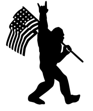 Sasquatch Bigfoot Rock On Flag Funny DieCut Vinyl Window Decal Sticker Car Truck